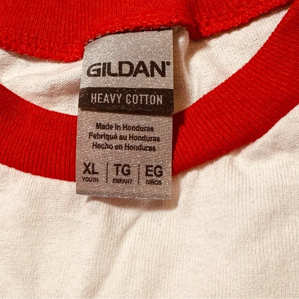 Gildan‎ youth XL Raglan three quarter sleeve baseball t-shirt NWOT RED